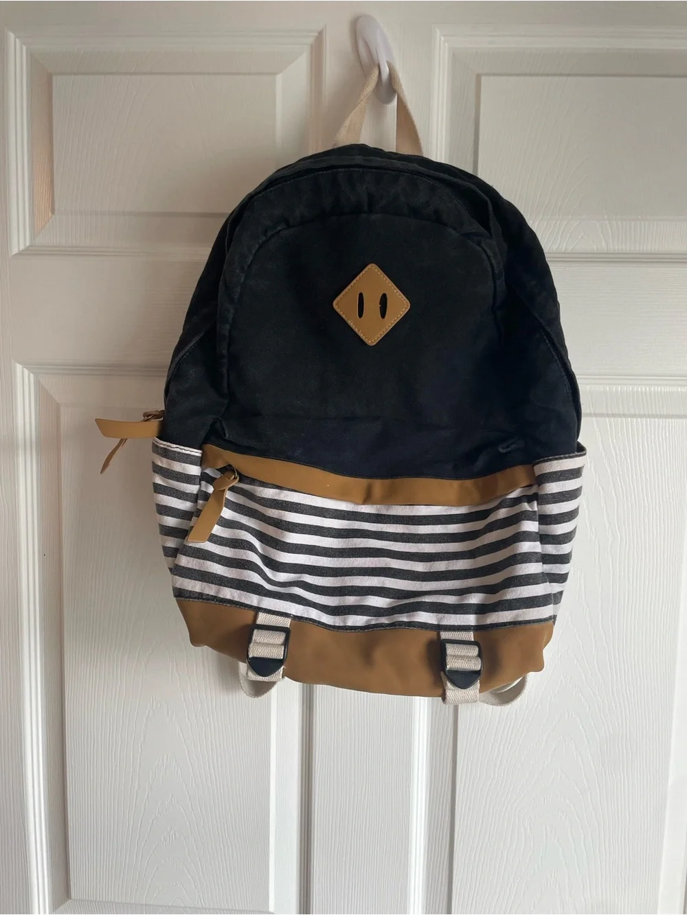 Striped Canvas Backpack in Black and Tan